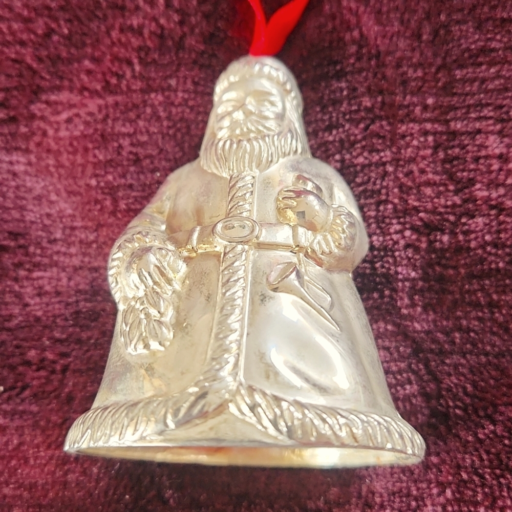 Silver Santa Bell Ornament